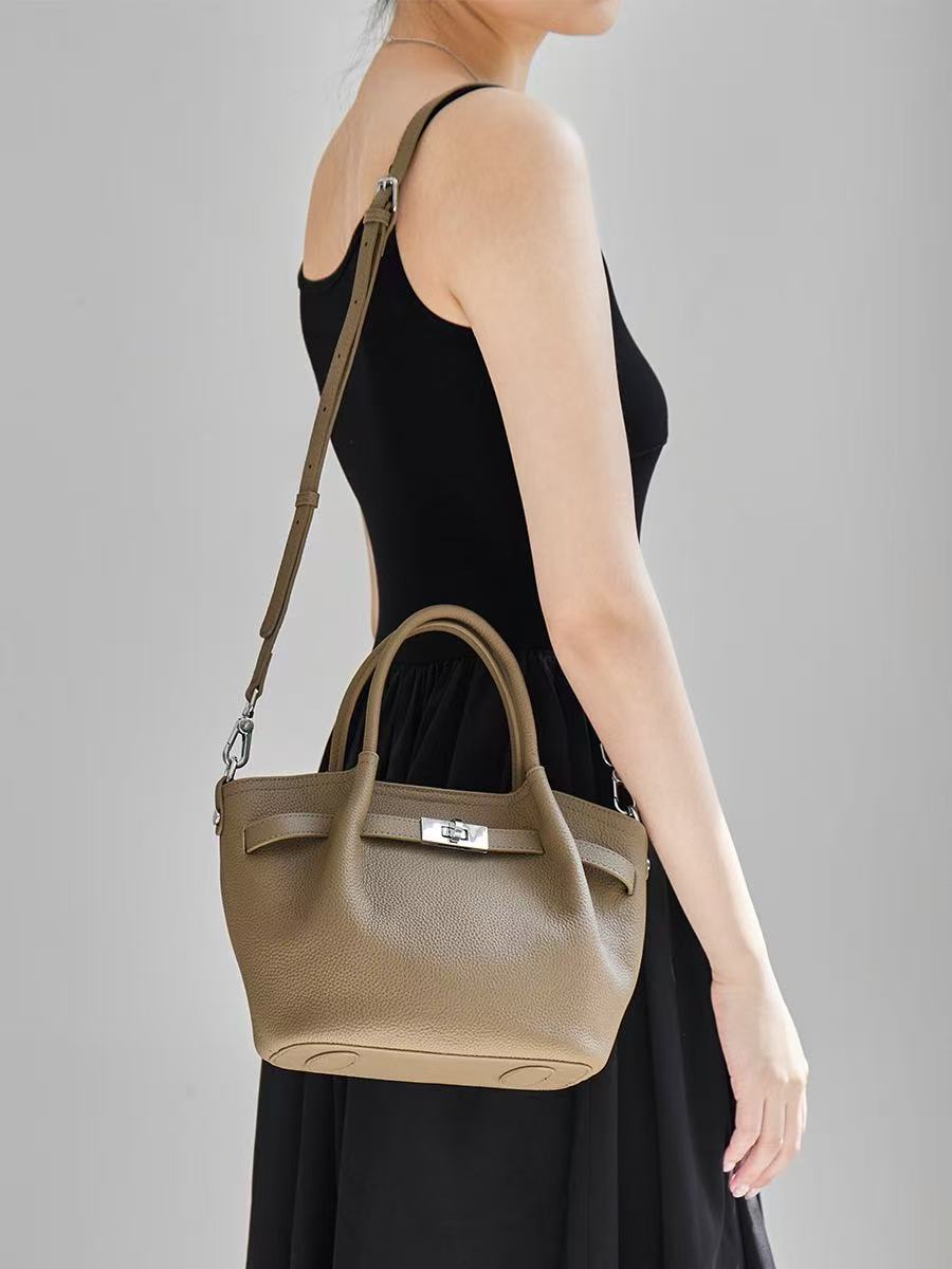 Leather Basket Bag with Magnetic Closure