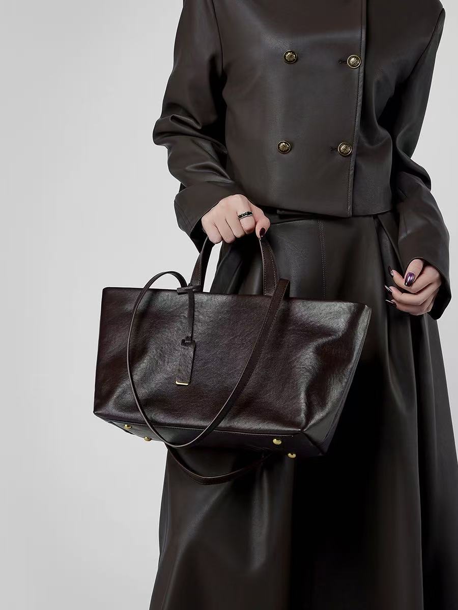 Leather Snap-Top Work Tote