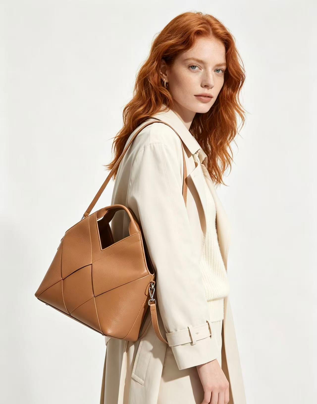 Triangle Design Handwoven Leather Bag | Soft Cowhide Shoulder Crossbody Purse for Women | Louis Bags